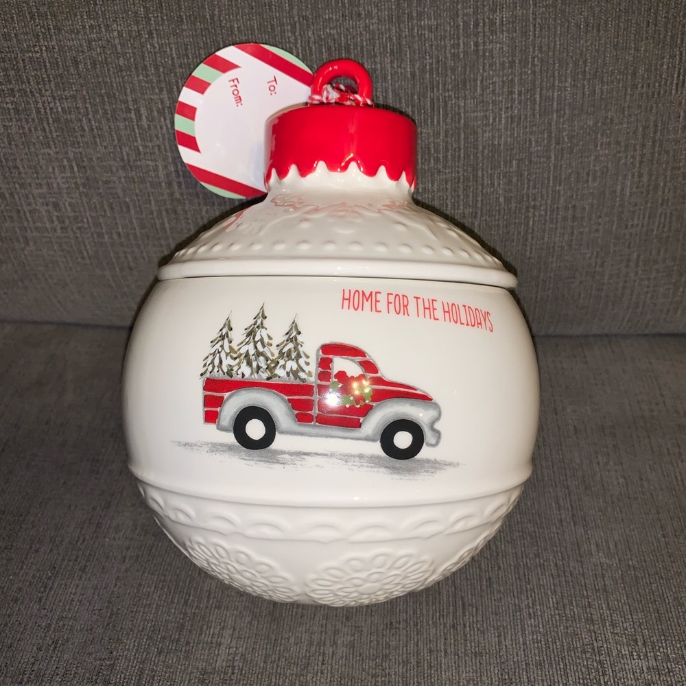 Red Truck Christmas Ornament Canister